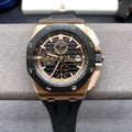 Cronógrafo de 44 mm con esfera negra y oro rosa