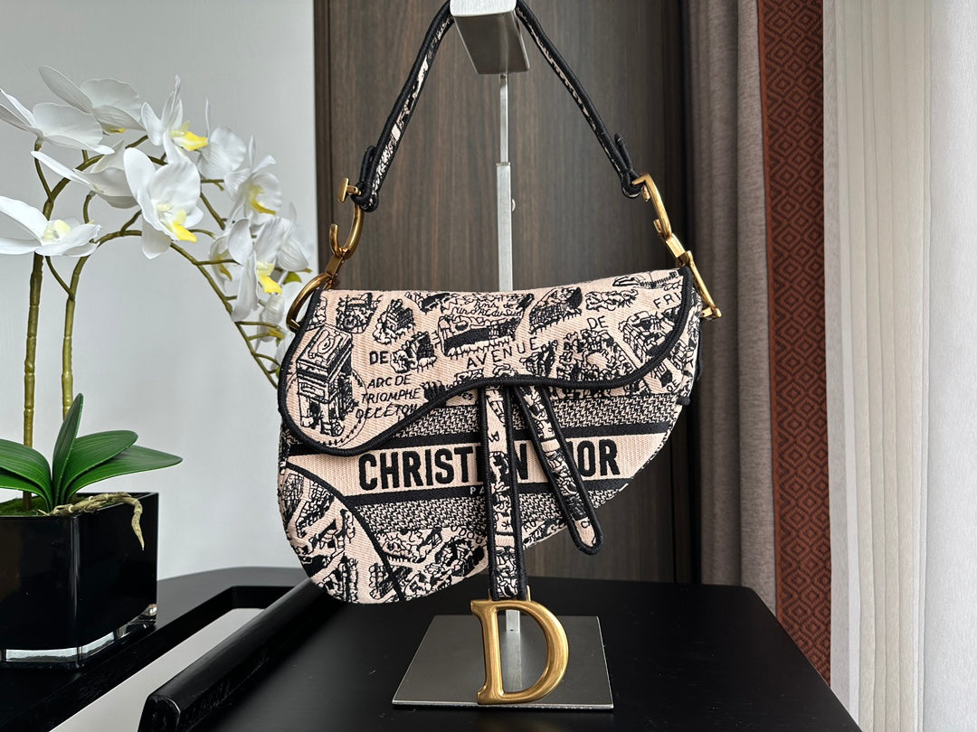 Bolso bandolera de mezclilla negra bordada con flecos – 25,5 cm
