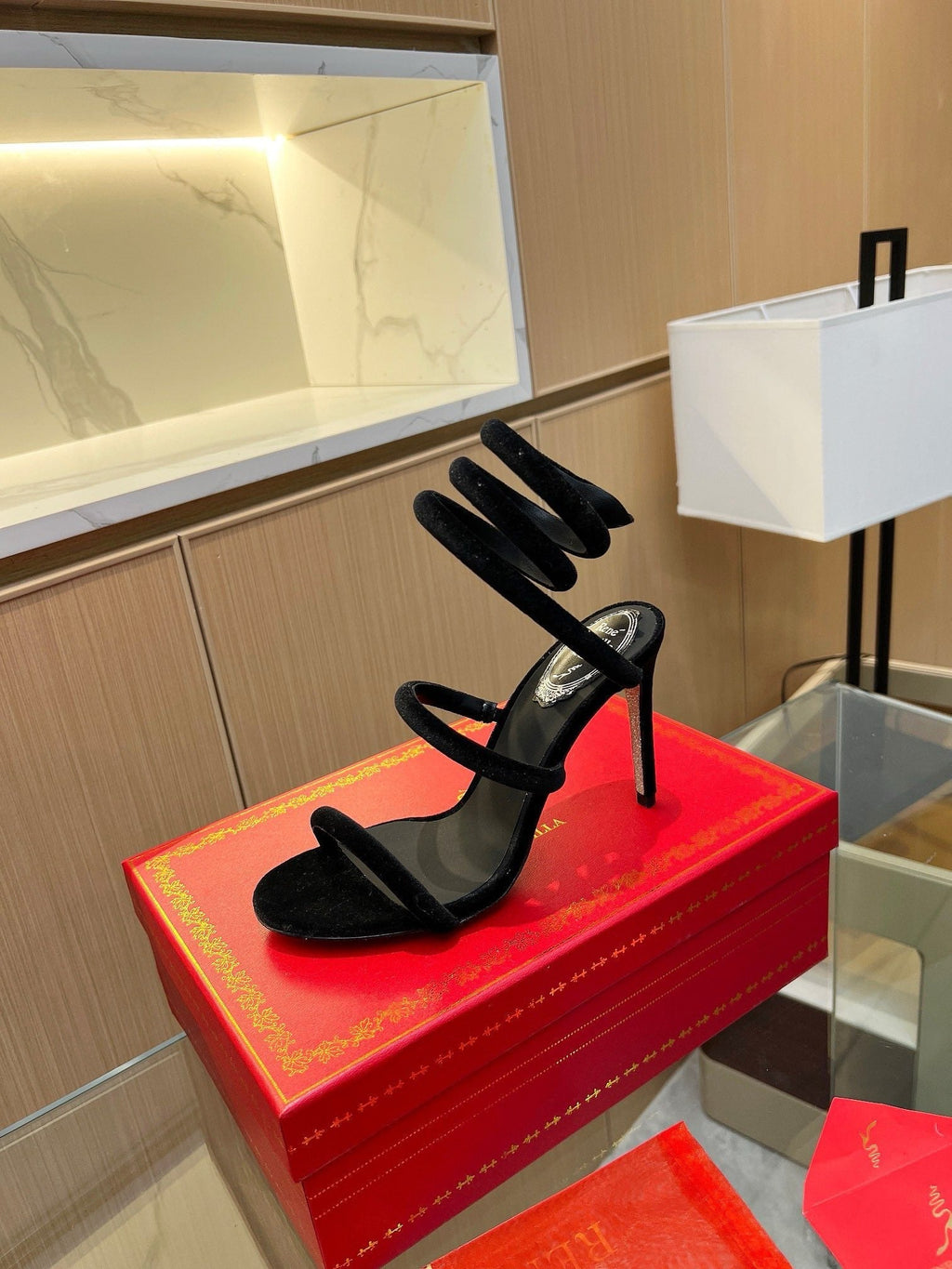Sandalias de cristal con forma de serpiente de terciopelo