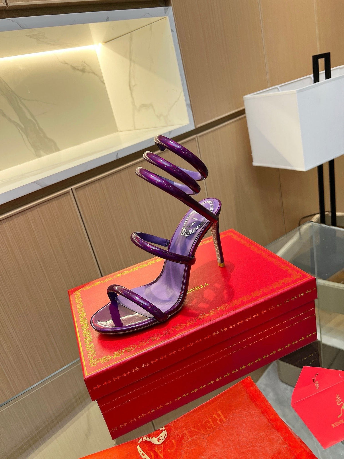 Sandalias de cristal con forma de serpiente de terciopelo