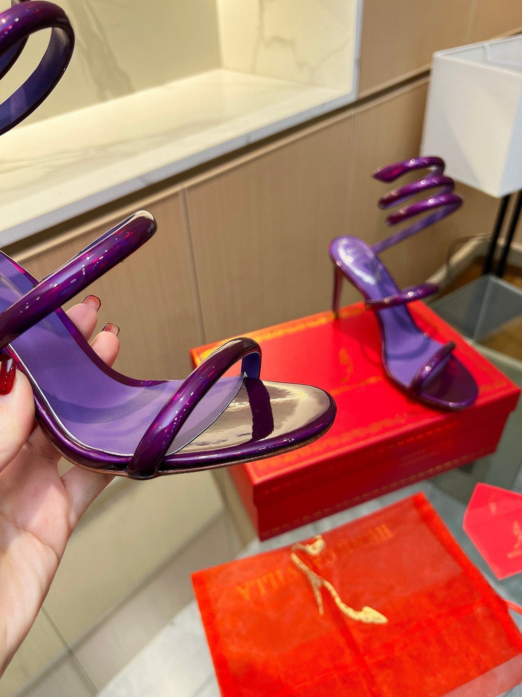 Sandalias de cristal con forma de serpiente de terciopelo