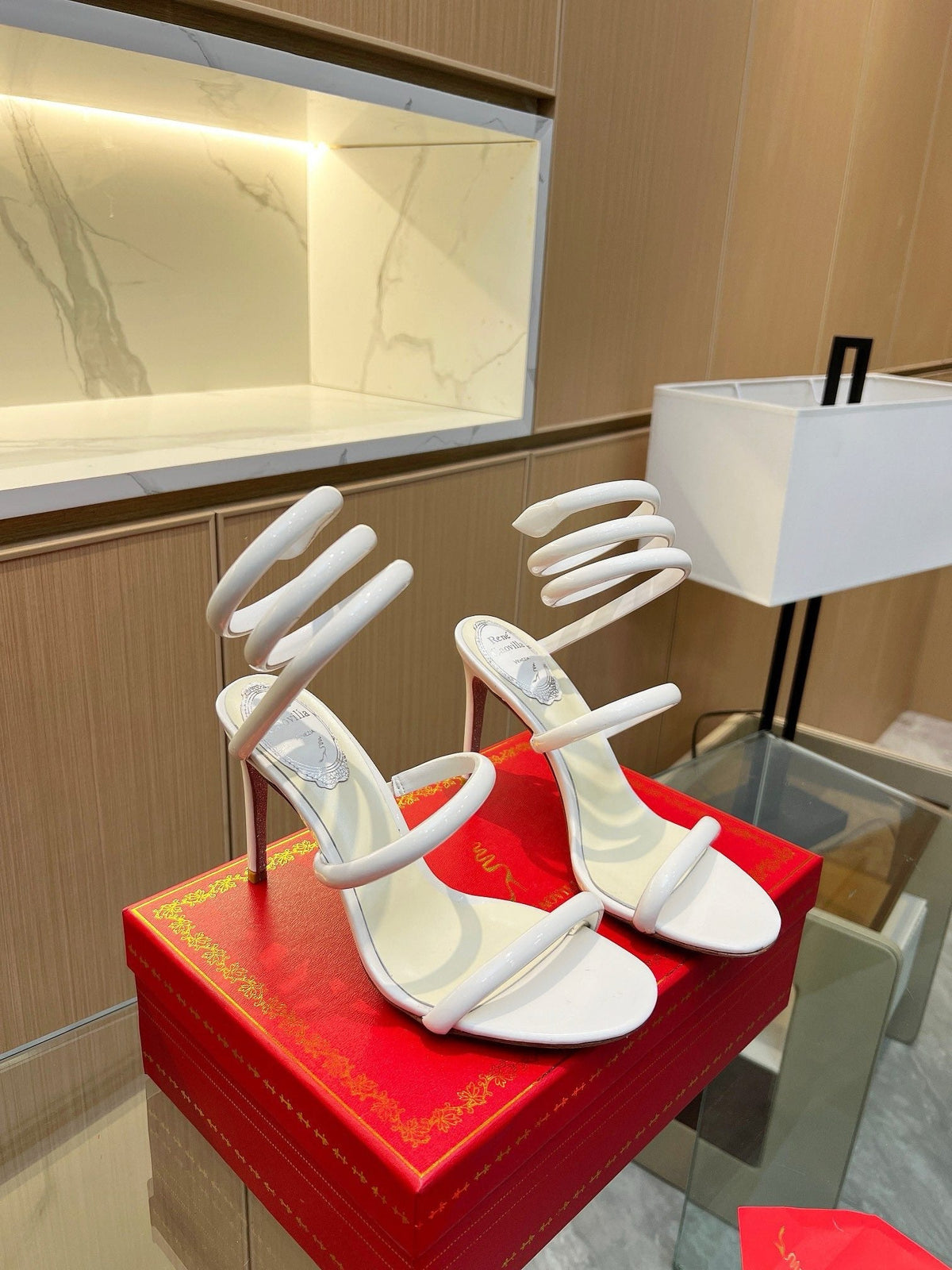 Sandalias de cristal con forma de serpiente de terciopelo