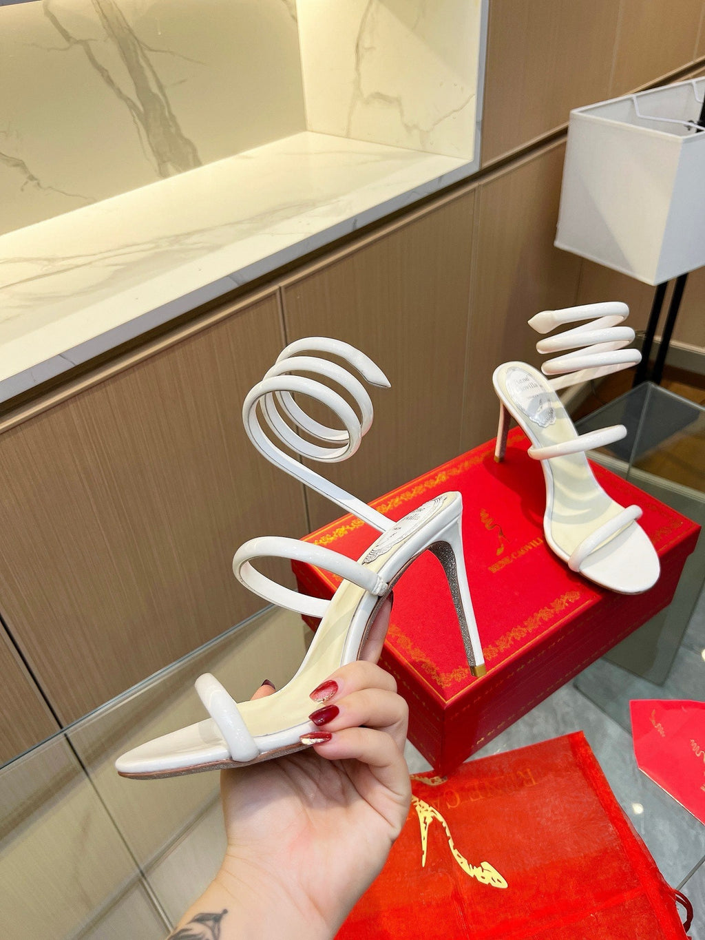 Sandalias de cristal con forma de serpiente de terciopelo