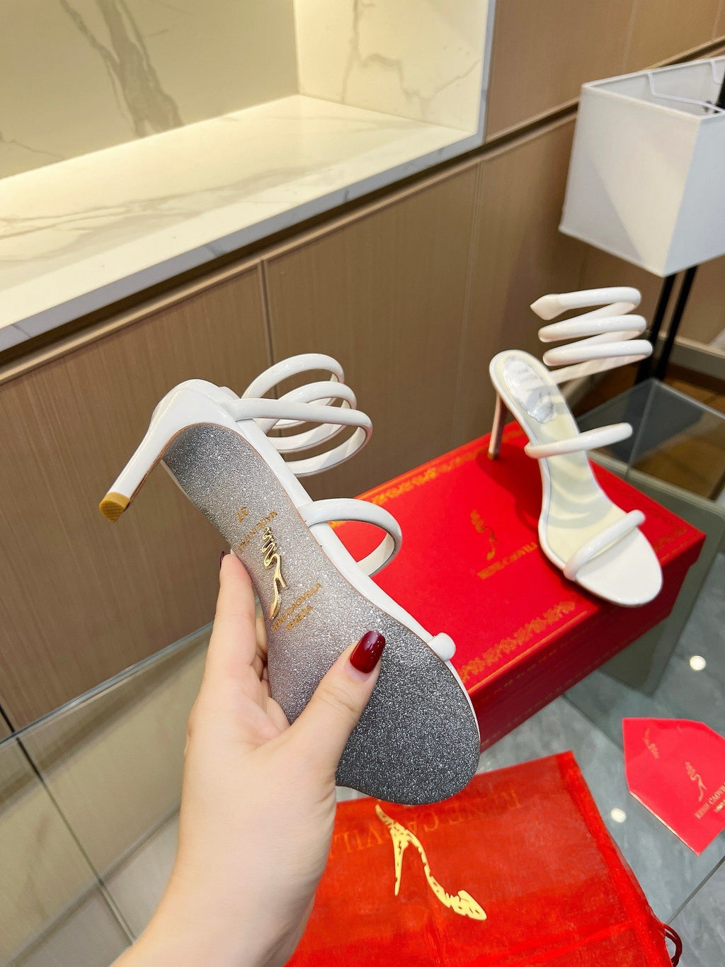 Sandalias de cristal con forma de serpiente de terciopelo