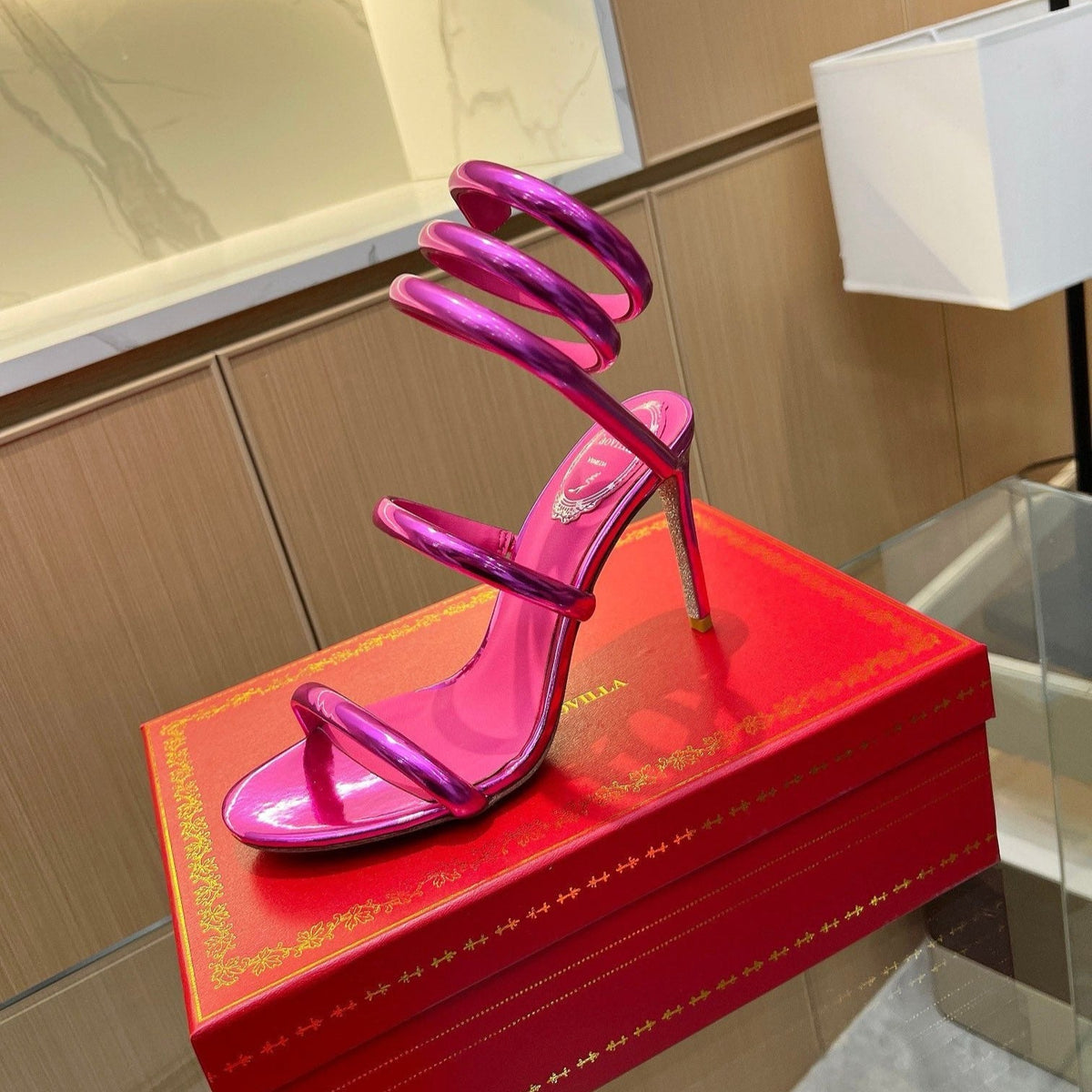 Sandalias de cristal de terciopelo con forma de serpiente