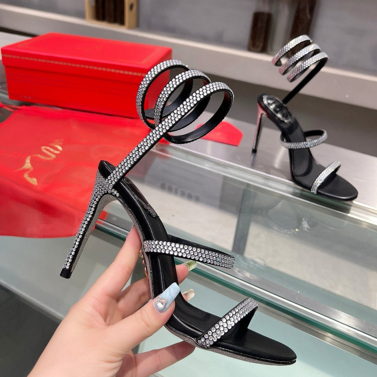 Sandalias de cristal con forma de serpiente de seda