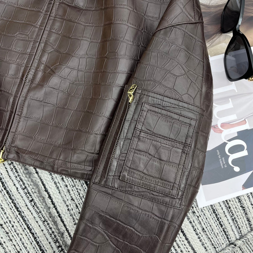Chaqueta de piel de cordero con estampado de cocodrilo