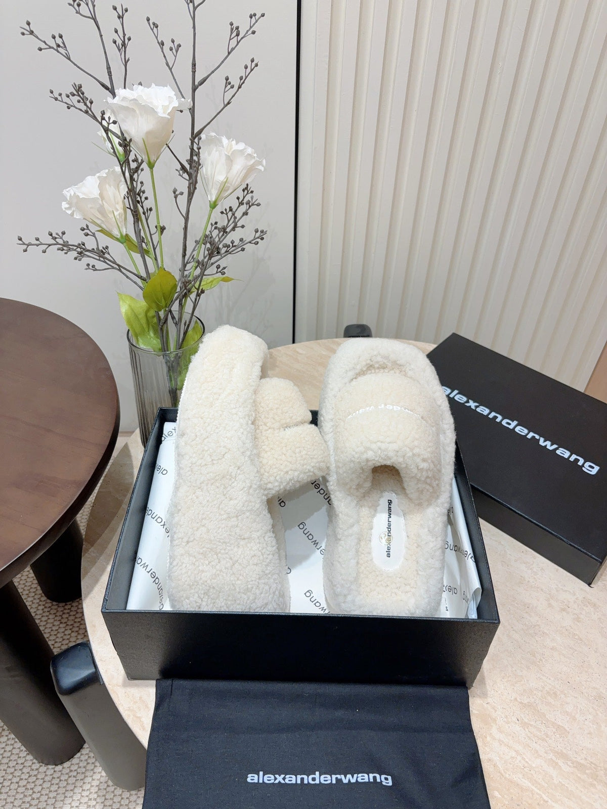 Pantuflas de plataforma de piel de oveja para mujer
