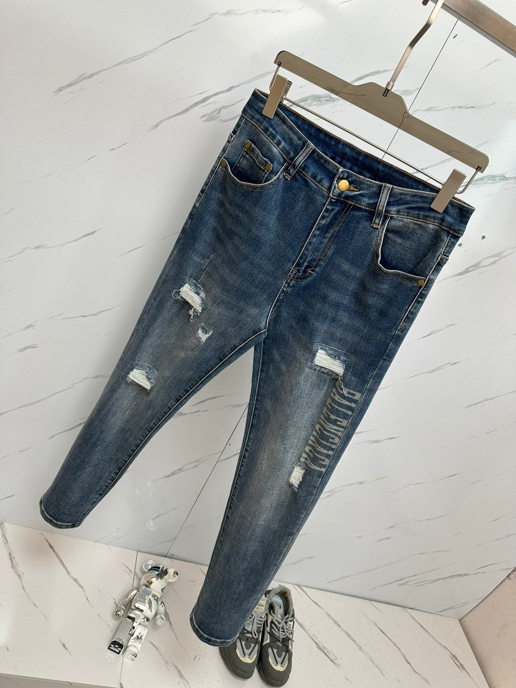 Pantalones vaqueros de mezclilla lavada de diseñador para hombre