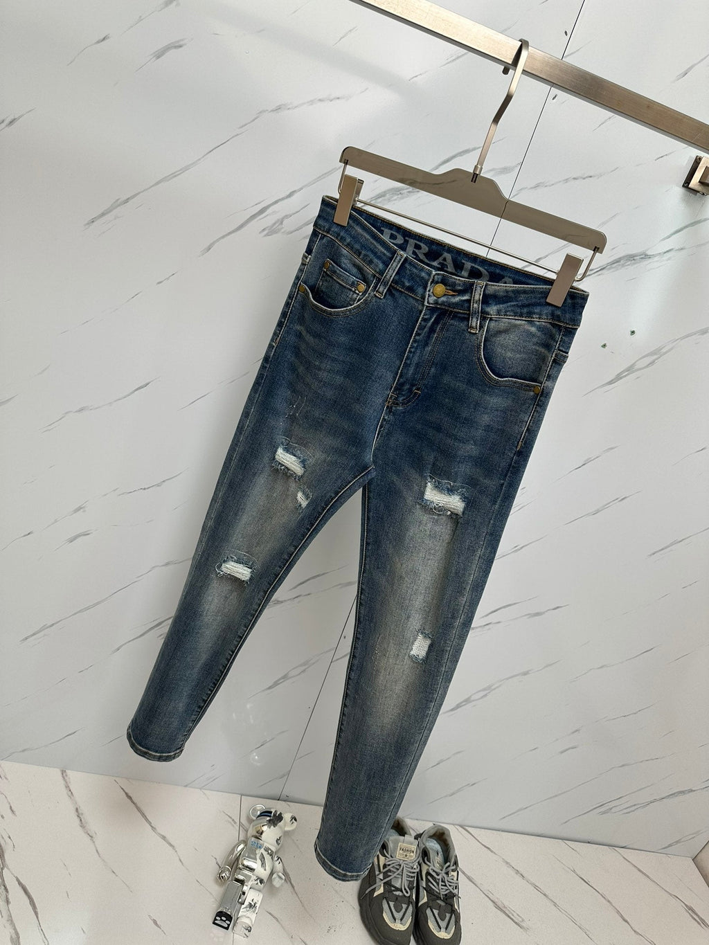 Pantalones vaqueros de mezclilla lavada premium para hombre
