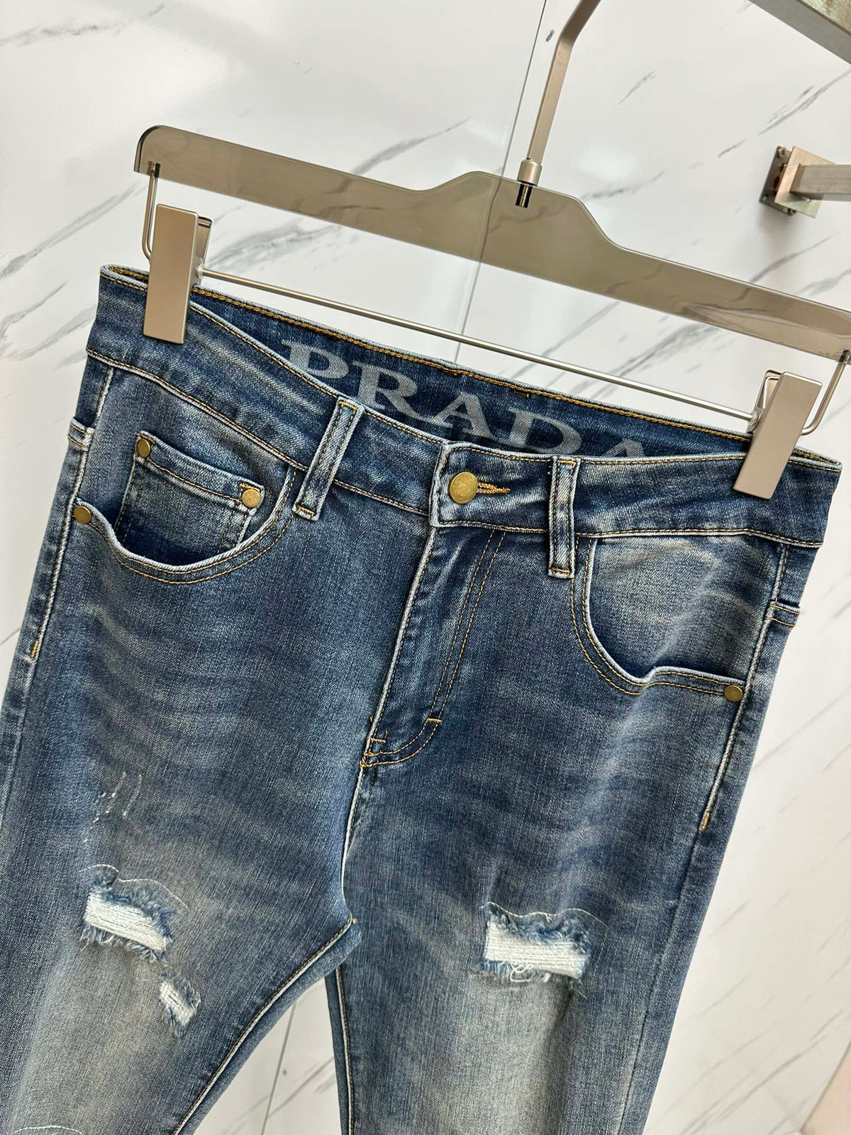 Pantalones vaqueros de mezclilla lavada premium para hombre