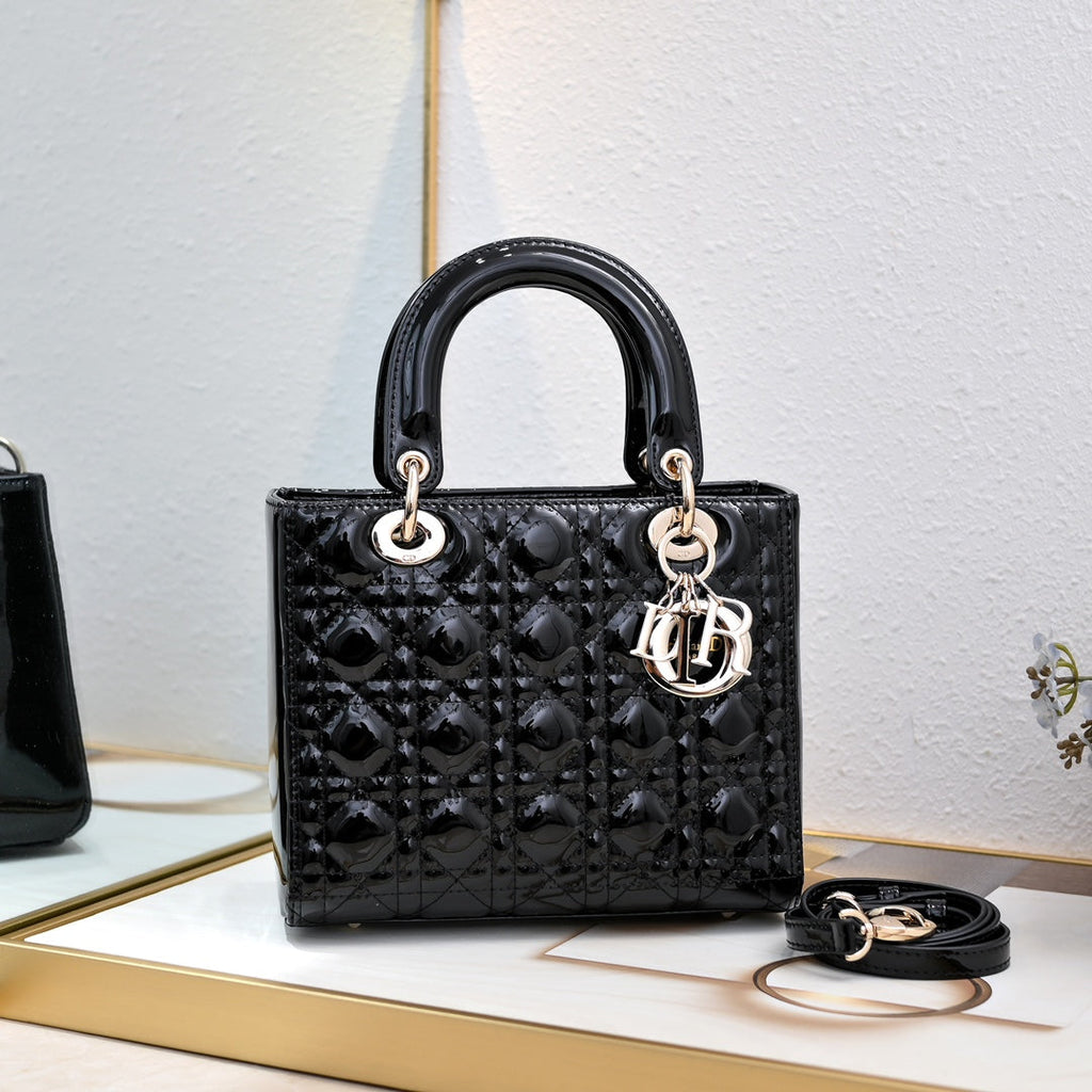 Bolso de hombro estilo Lady D – Negro (24 cm)