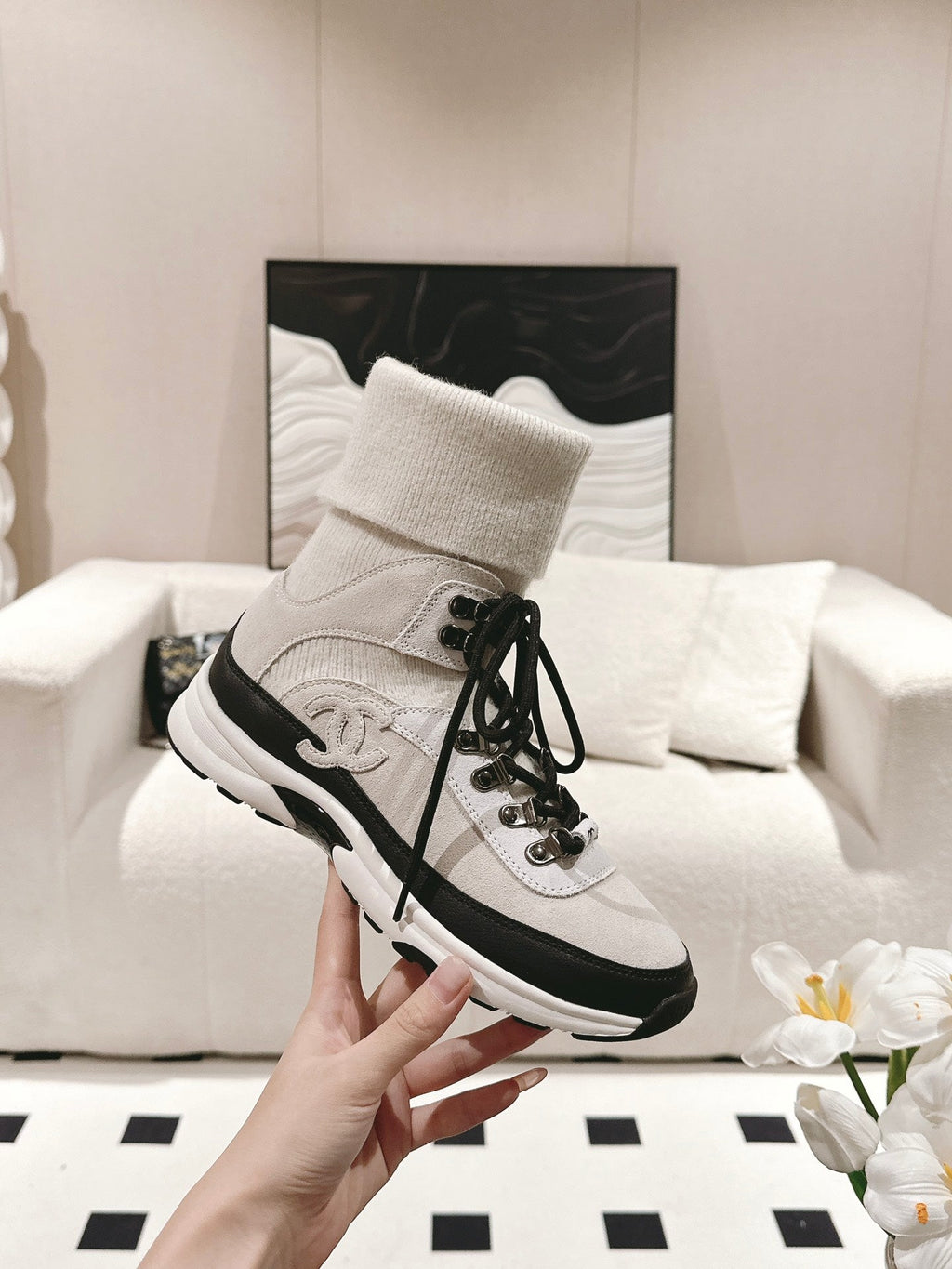 Zapatillas tipo calcetín de punto para mujer