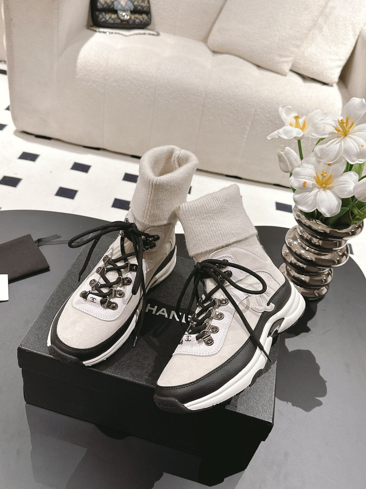 Zapatillas tipo calcetín de punto para mujer