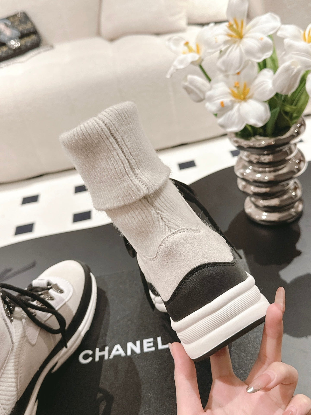 Zapatillas tipo calcetín de punto para mujer