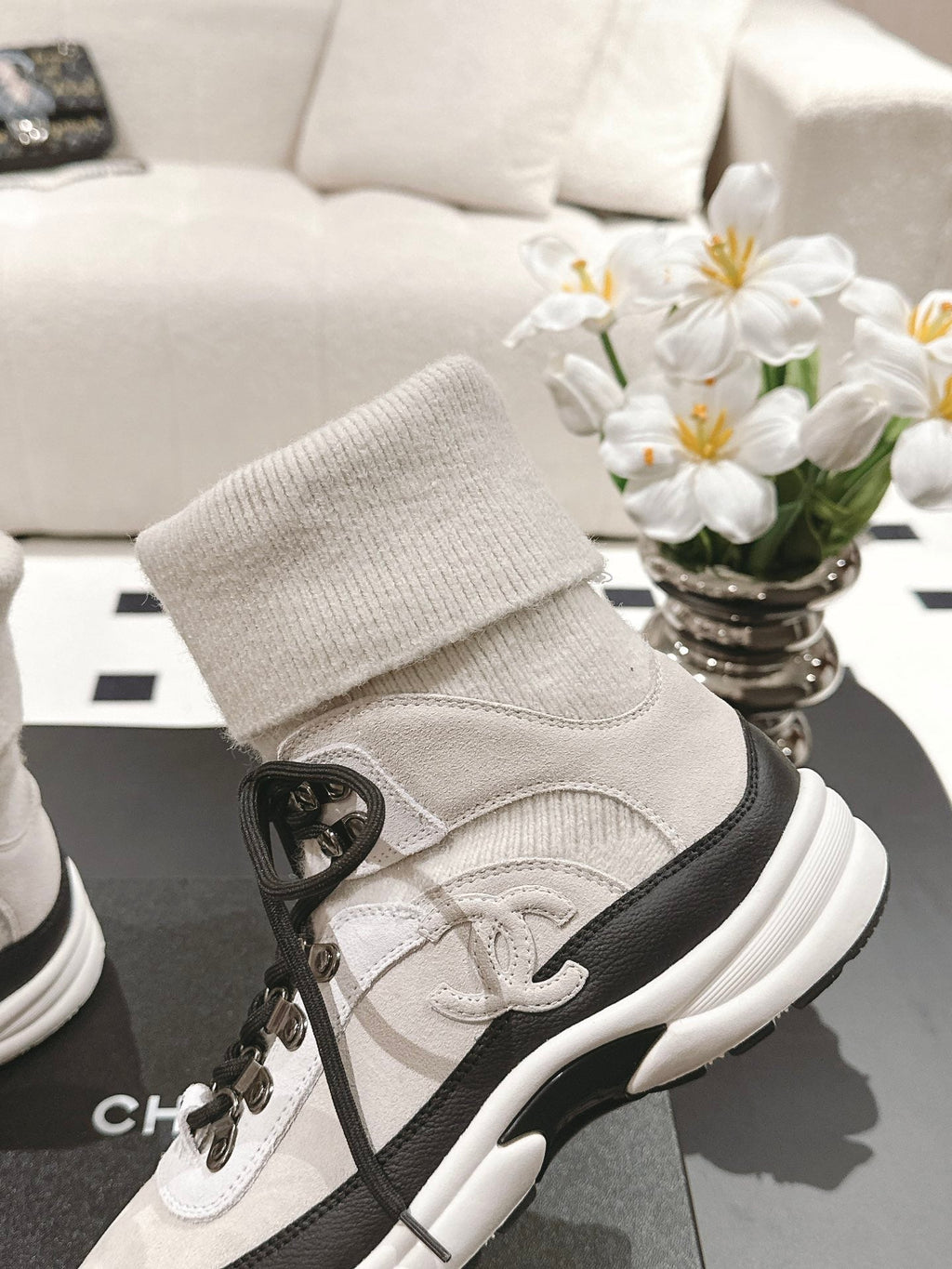 Zapatillas tipo calcetín de punto para mujer