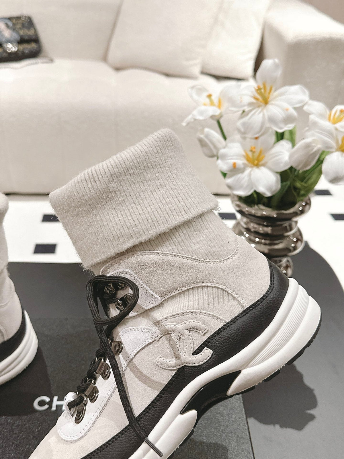 Zapatillas tipo calcetín de punto para mujer