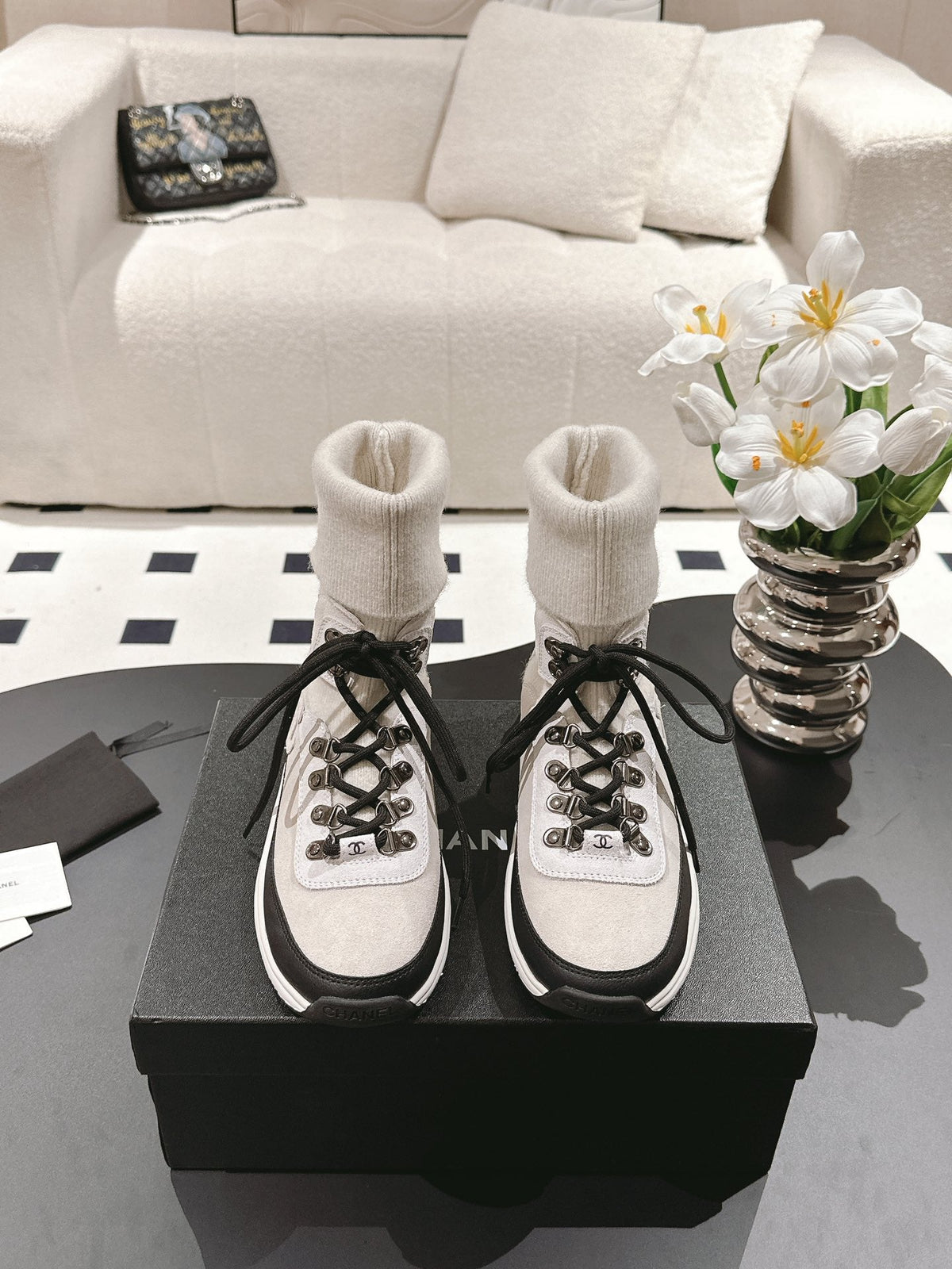 Zapatillas tipo calcetín de punto para mujer