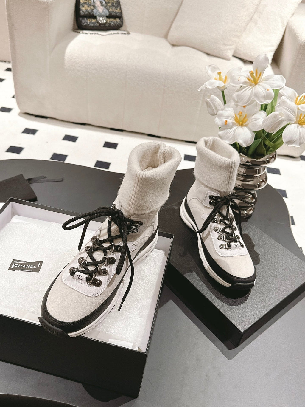 Zapatillas tipo calcetín de punto para mujer
