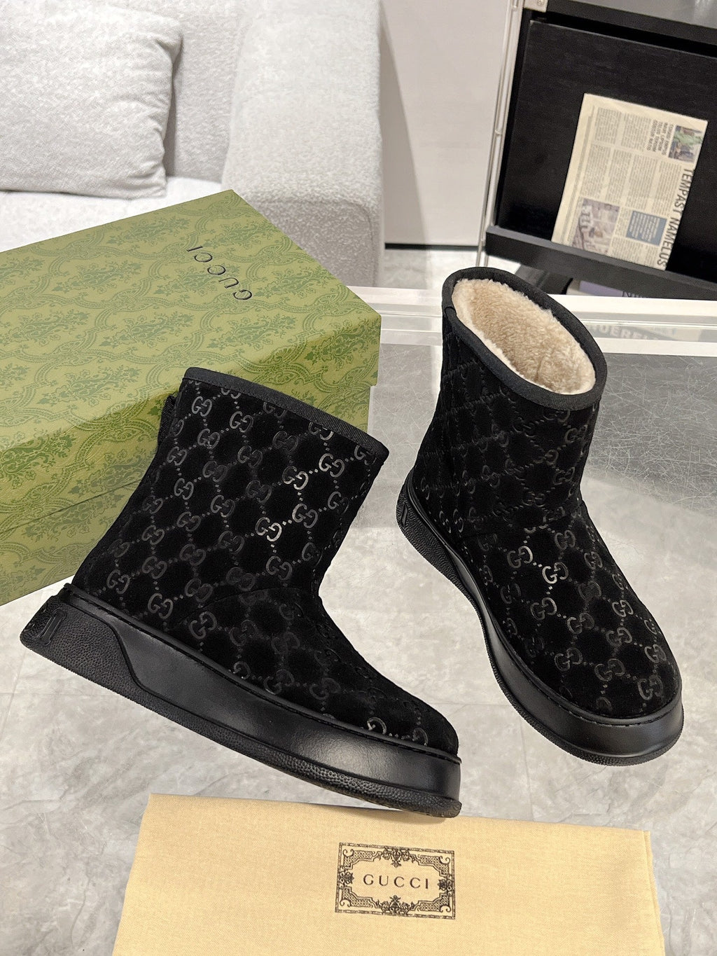 Botas de nieve de piel de oveja para mujer