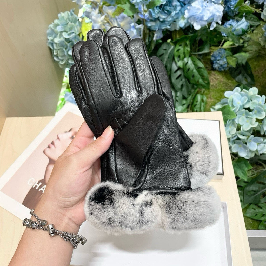 Guantes de lujo de piel de oveja con forro de piel de conejo