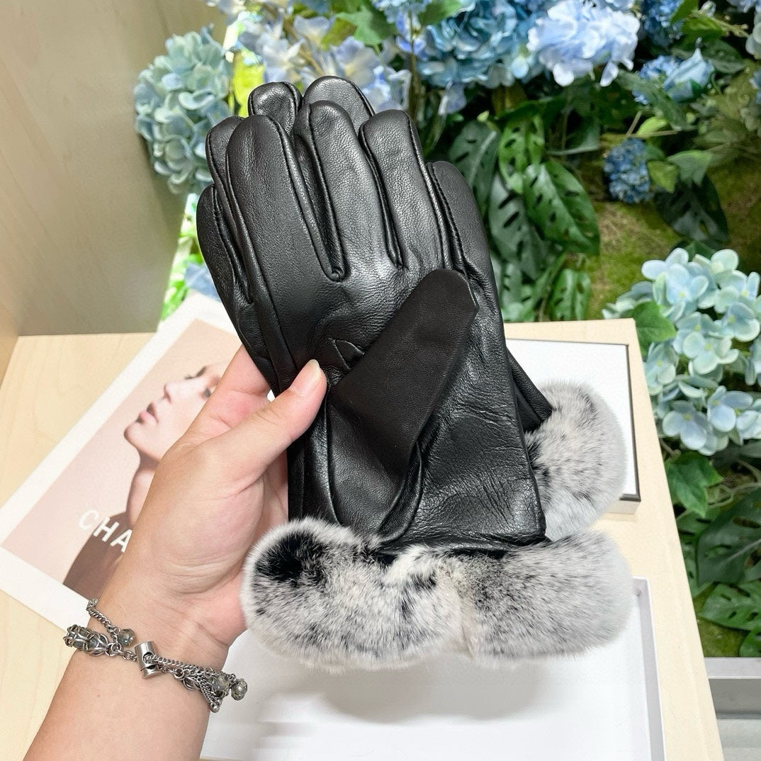 Guantes de lujo de piel de oveja con forro de piel de conejo