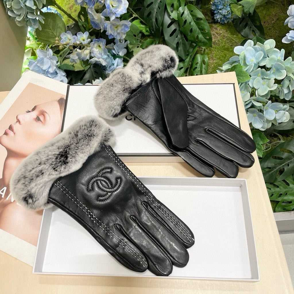 Guantes de lujo de piel de oveja con forro de piel de conejo