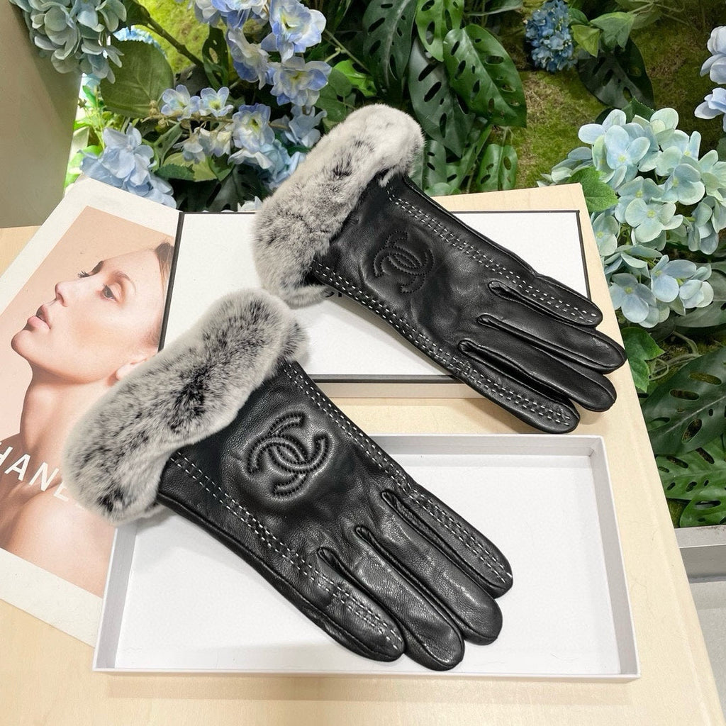 Guantes de lujo de piel de oveja con forro de piel de conejo
