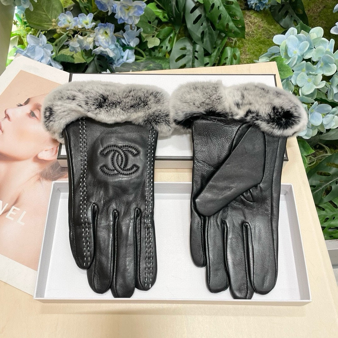 Guantes de lujo de piel de oveja con forro de piel de conejo