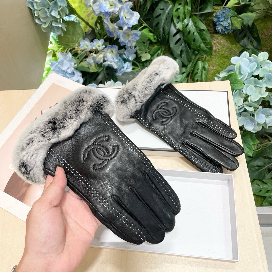 Guantes de lujo de piel de oveja con forro de piel de conejo