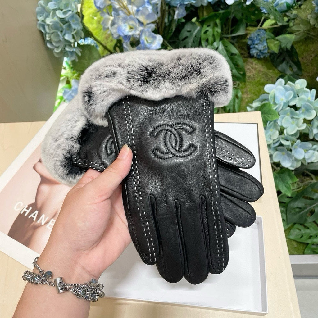 Guantes de lujo de piel de oveja con forro de piel de conejo