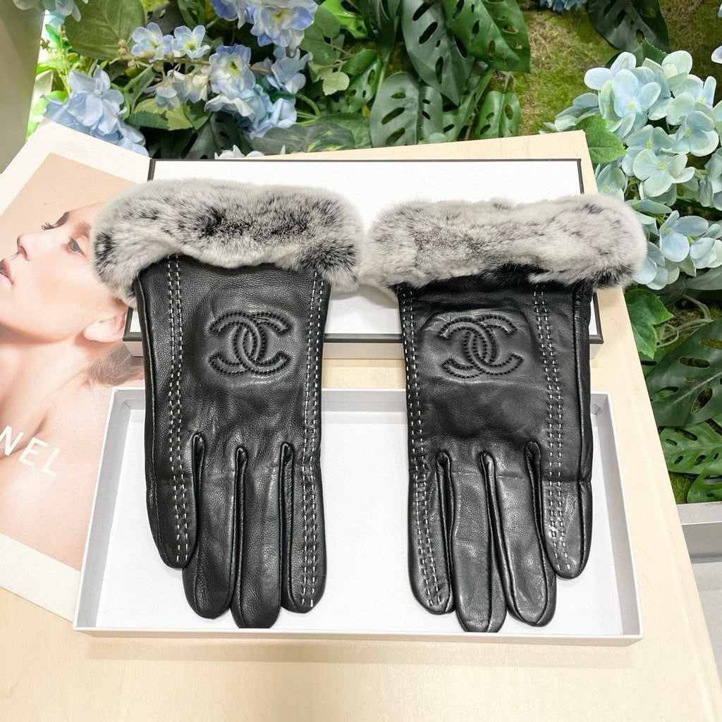 Guantes de lujo de piel de oveja con forro de piel de conejo