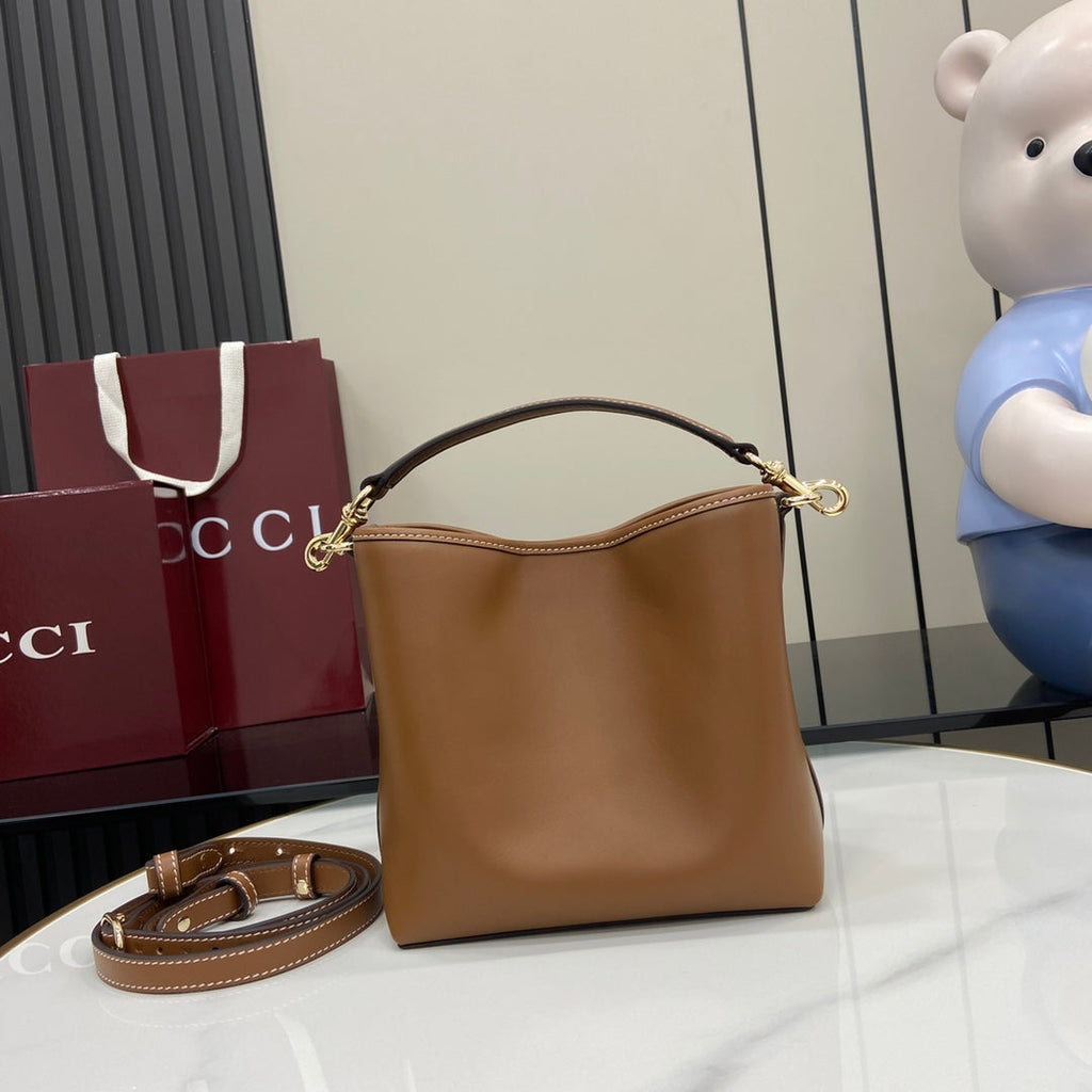 Bolso Mini Bucket Bag Emblem de piel marrón
