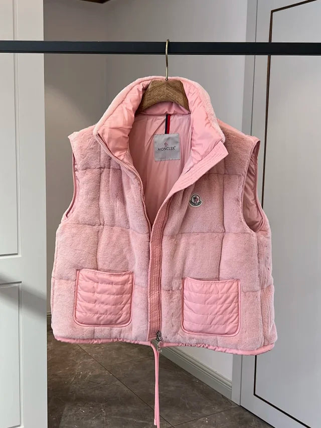 Chaleco acolchado de felpa rosa