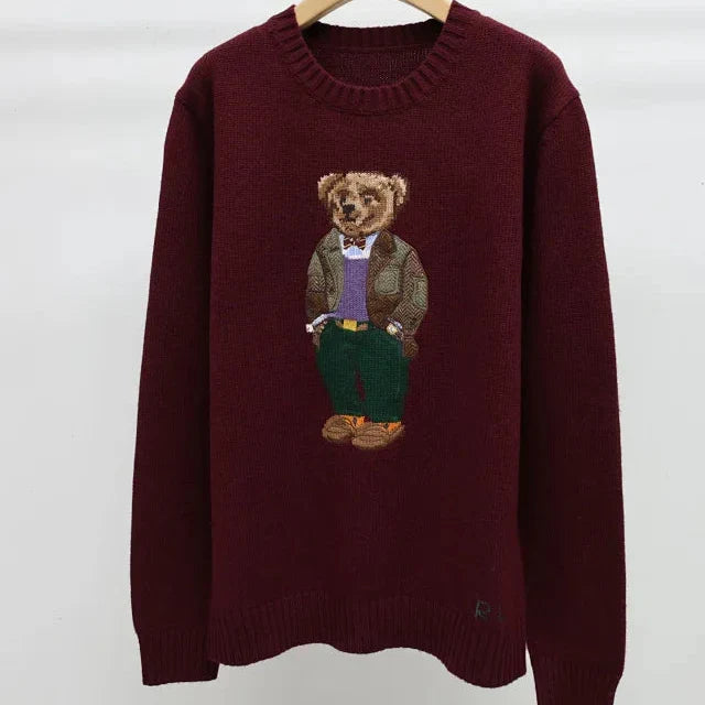 Suéter de punto de oso burdeos